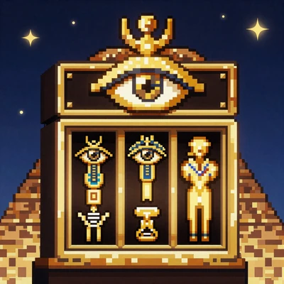 Eye of Horus Merkur Slot Cover mit goldenem Horusauge und Pyramide